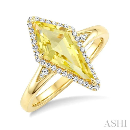 Evoque Gemstone Kite Shape & Halo Diamond Ring