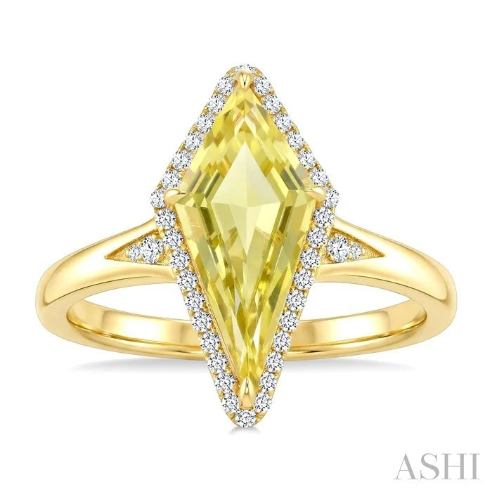 Evoque Gemstone Kite Shape & Halo Diamond Ring