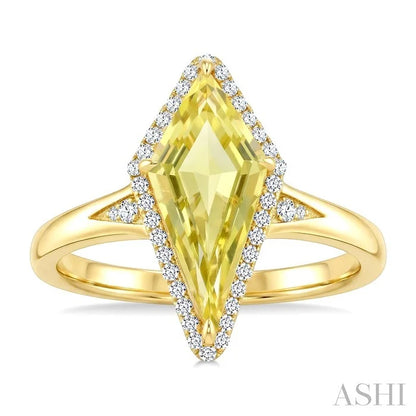 Evoque Gemstone Kite Shape & Halo Diamond Ring