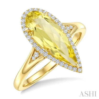 Evoque Gemstone Pear Shape & Halo Diamond Ring