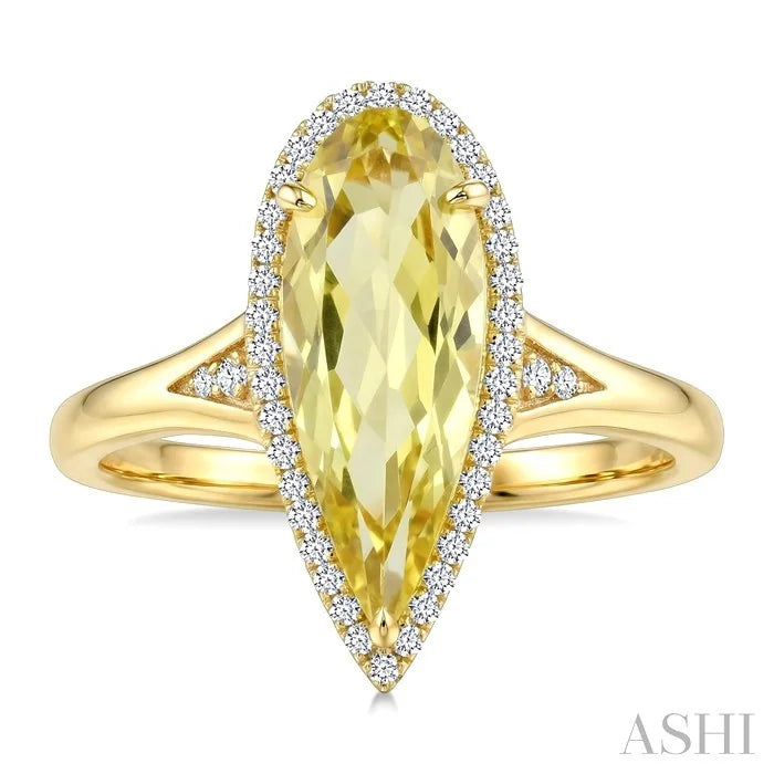 Evoque Gemstone Pear Shape & Halo Diamond Ring