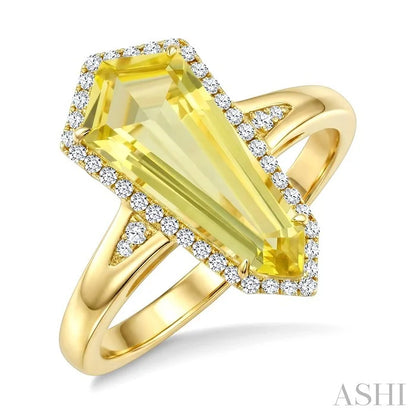 Evoque Gemstone Shield Shape & Halo Diamond Ring