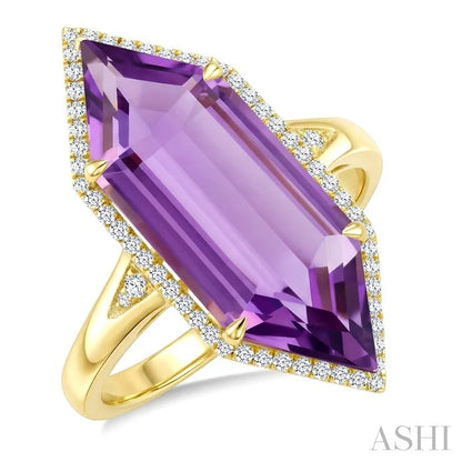Evoque Gemstone Hexagon Shape & Halo Diamond Ring