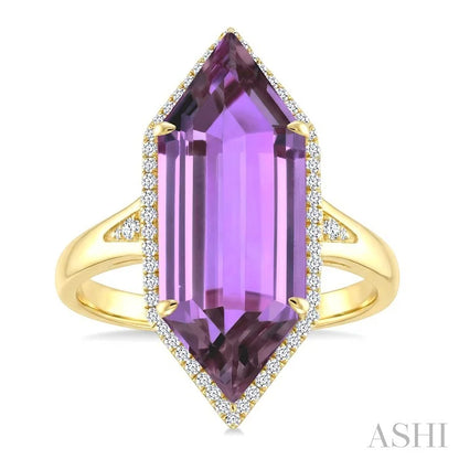 Evoque Gemstone Hexagon Shape & Halo Diamond Ring