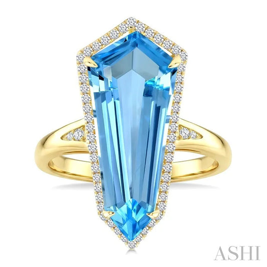 Evoque Gemstone Shield Shape & Halo Diamond Ring