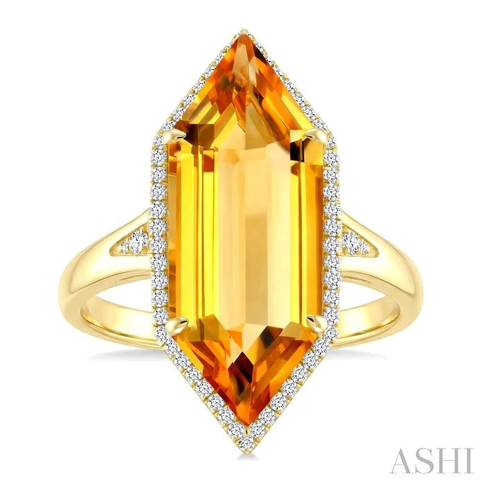 Evoque Gemstone Hexagon Shape & Halo Diamond Ring