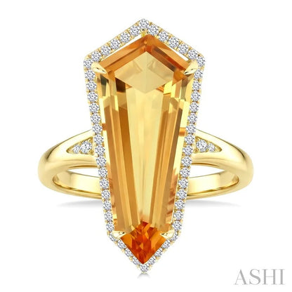 Evoque Gemstone Shield Shape & Halo Diamond Ring