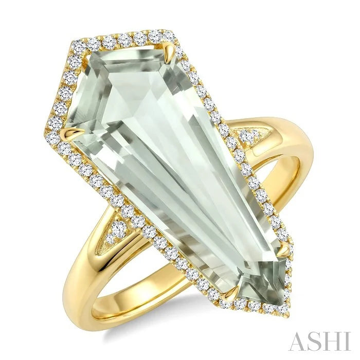 Evoque Gemstone Shield Shape & Halo Diamond Ring