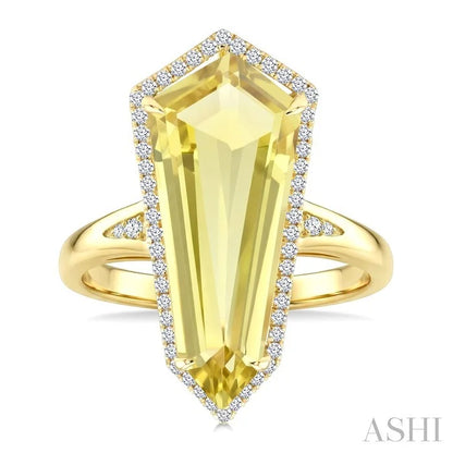 Evoque Gemstone Shield Shape & Halo Diamond Ring