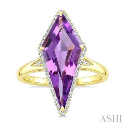 Evoque Gemstone Kite Shape & Halo Diamond Ring