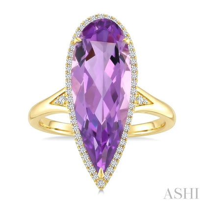 Evoque Gemstone Pear Shape & Halo Diamond Ring