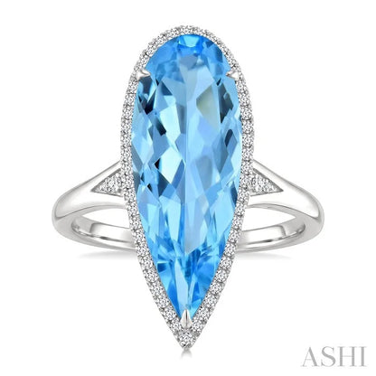Evoque Gemstone Pear Shape & Halo Diamond Ring
