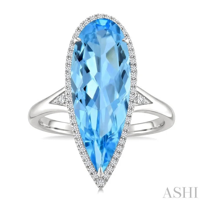 Evoque Gemstone Pear Shape & Halo Diamond Ring