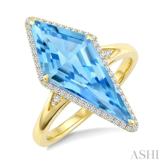 Evoque Gemstone Kite Shape & Halo Diamond Ring