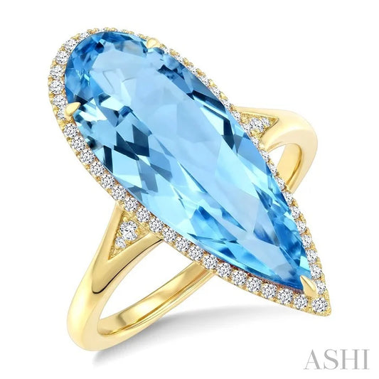 Evoque Gemstone Pear Shape & Halo Diamond Ring