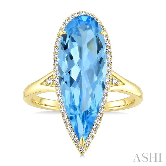 Evoque Gemstone Pear Shape & Halo Diamond Ring
