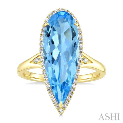 Evoque Gemstone Pear Shape & Halo Diamond Ring