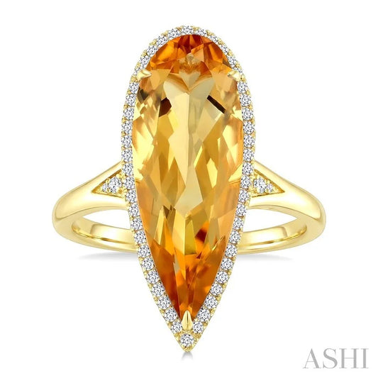 Evoque Gemstone Pear Shape & Halo Diamond Ring