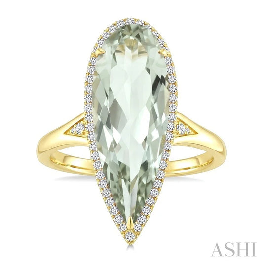Evoque Gemstone Pear Shape & Halo Diamond Ring