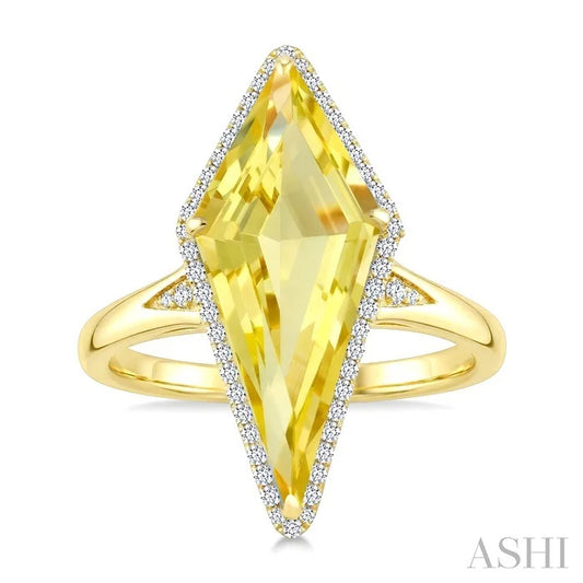Evoque Gemstone Kite Shape & Halo Diamond Ring