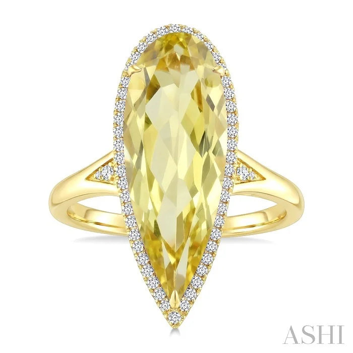 Evoque Gemstone Pear Shape & Halo Diamond Ring