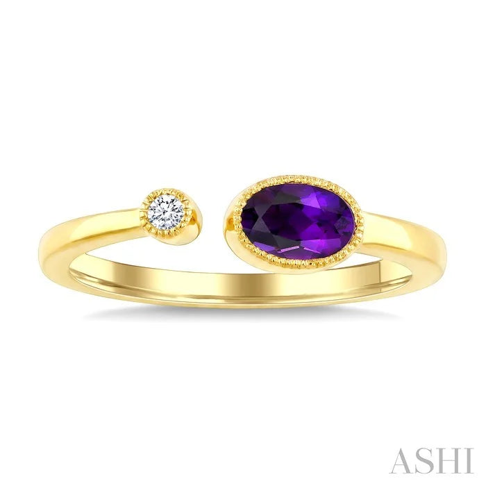 Oval Shape Gemstone & Diamond Open Ring