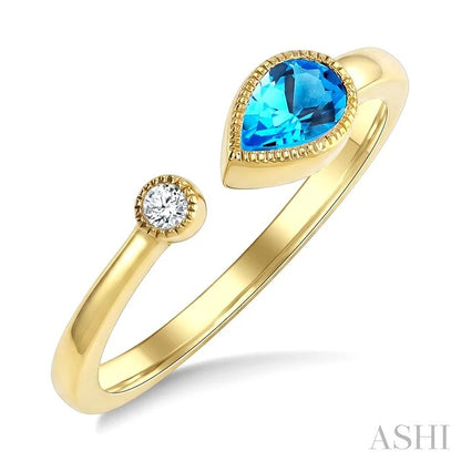 Pear Shape Gemstone & Diamond Open Ring