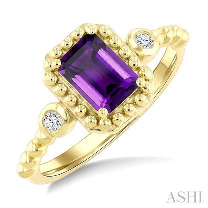 Bead Emerald Shape Gemstone & Diamond Ring