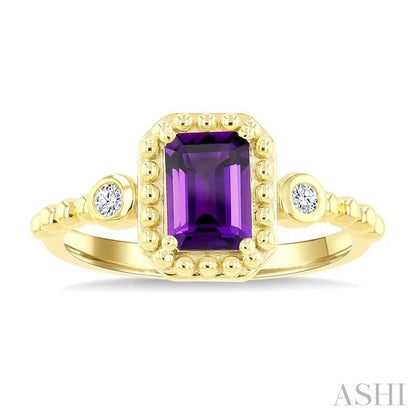 Bead Emerald Shape Gemstone & Diamond Ring