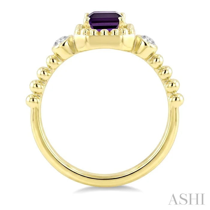 Bead Emerald Shape Gemstone & Diamond Ring