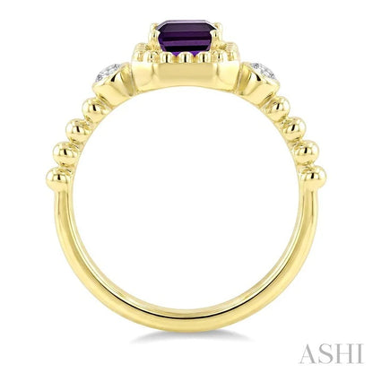 Bead Emerald Shape Gemstone & Diamond Ring