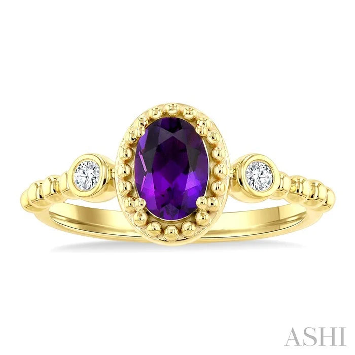 Bead Oval Shape Gemstone & Diamond Ring