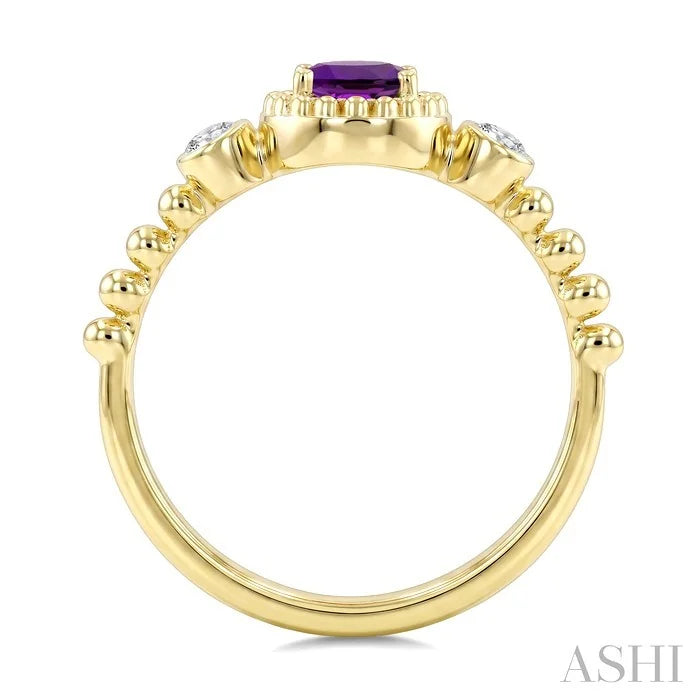 Bead Oval Shape Gemstone & Diamond Ring