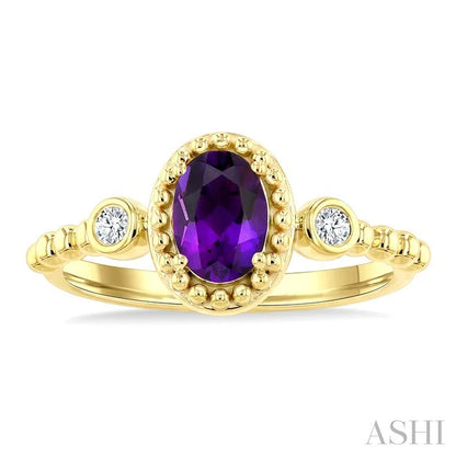 Bead Oval Shape Gemstone & Diamond Ring