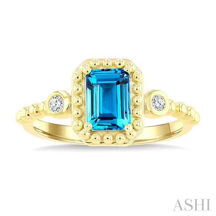 Bead Emerald Shape Gemstone & Diamond Ring