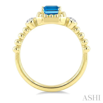 Bead Emerald Shape Gemstone & Diamond Ring