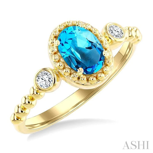 Bead Oval Shape Gemstone & Diamond Ring