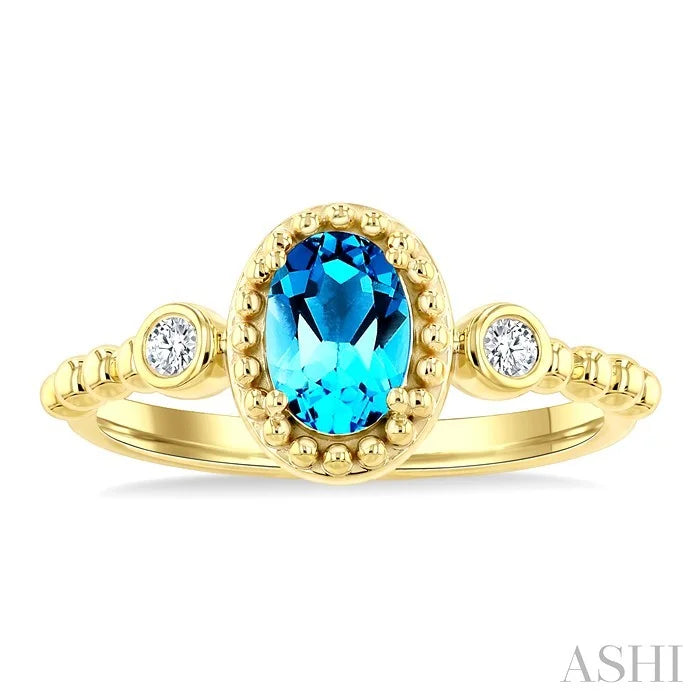Bead Oval Shape Gemstone & Diamond Ring