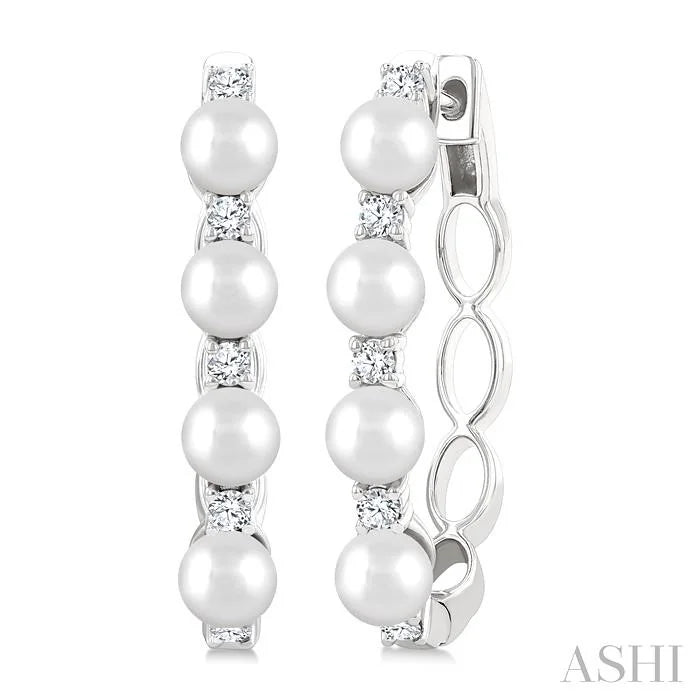 Pearl & Diamond Fashion Hoop Earrings