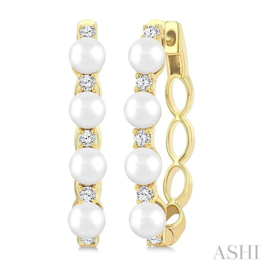 Pearl & Diamond Fashion Hoop Earrings