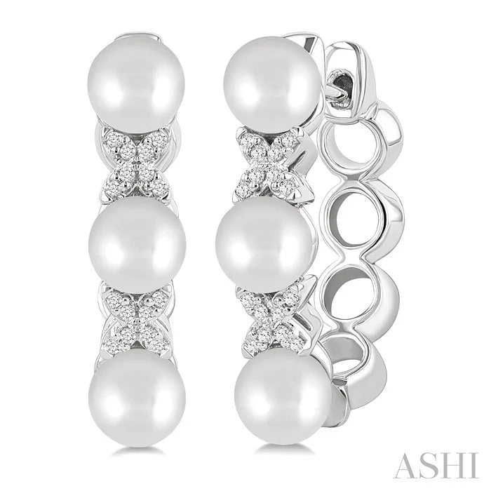 Pearl & Diamond Floral Fashion Hoop Earrings