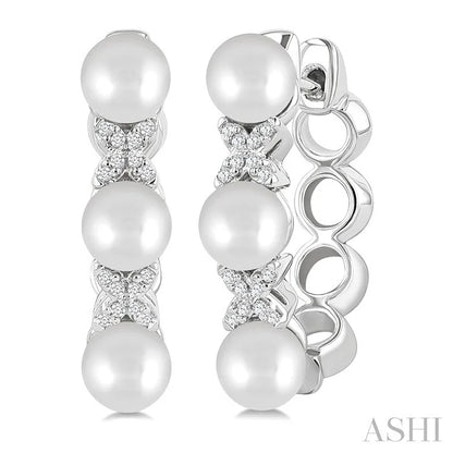 Pearl & Diamond Floral Fashion Hoop Earrings
