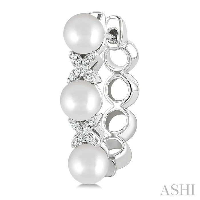 Pearl & Diamond Floral Fashion Hoop Earrings
