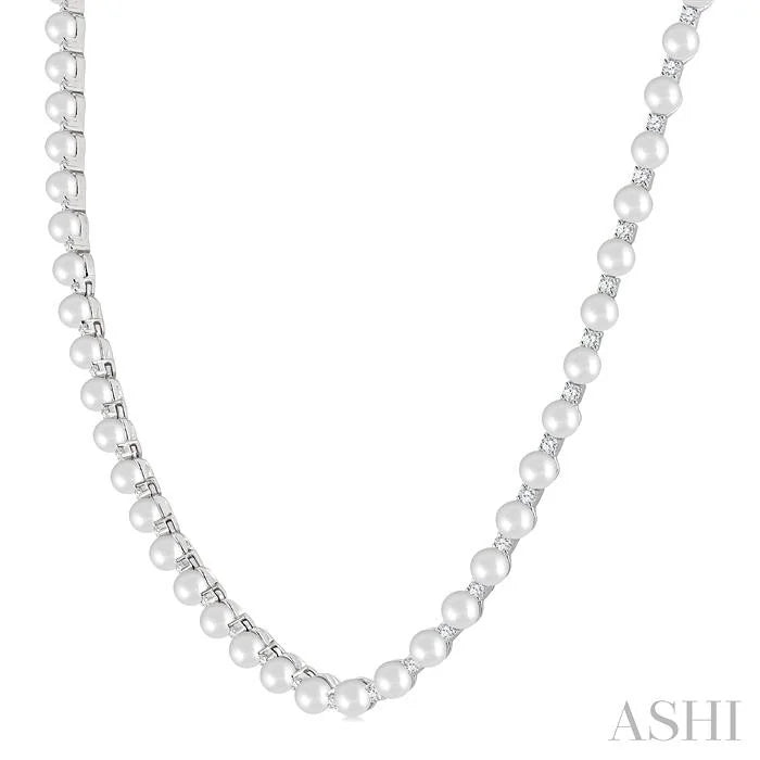 Pearl & Diamond Straightline Fashion Necklace
