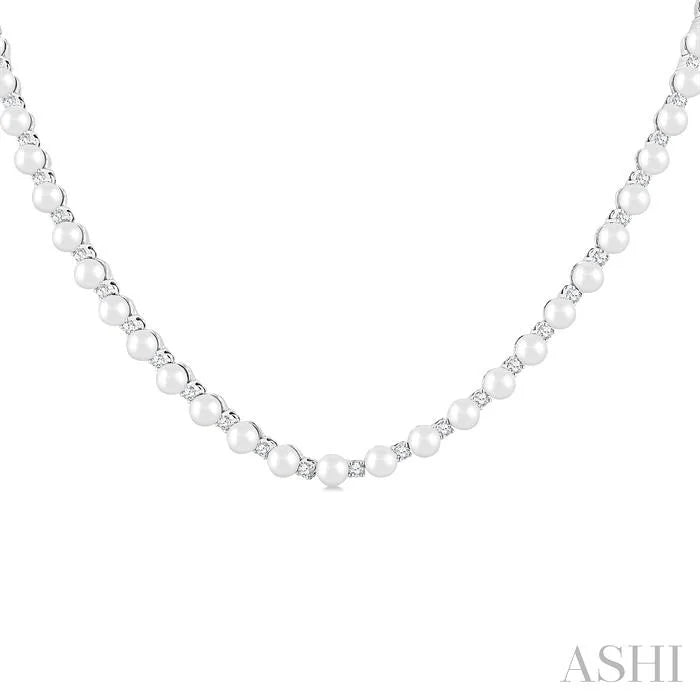 Pearl & Diamond Straightline Fashion Necklace
