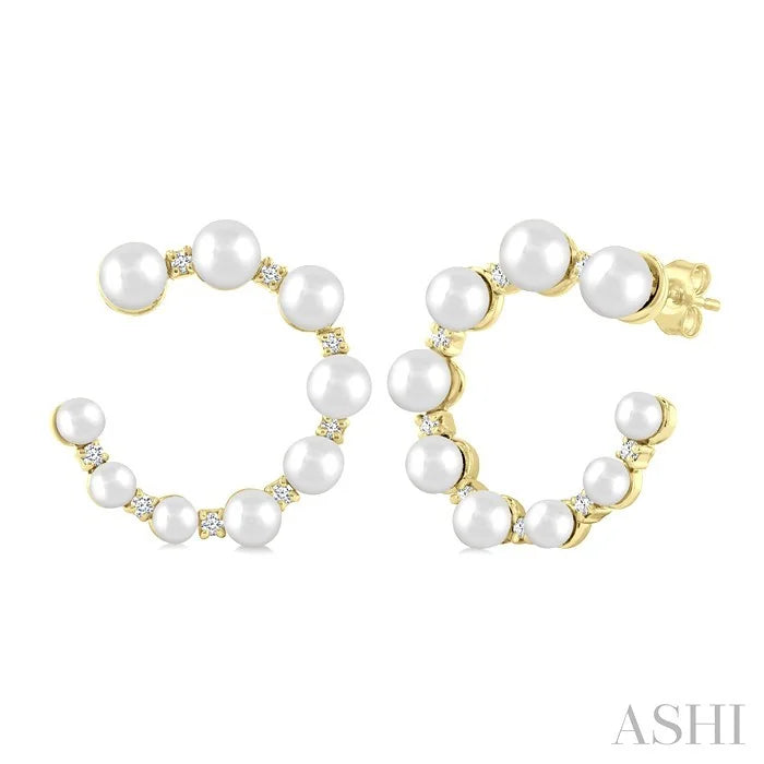 Graduated Pearl & Diamond Half Hoop Earrings