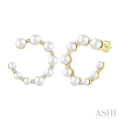 Graduated Pearl & Diamond Half Hoop Earrings