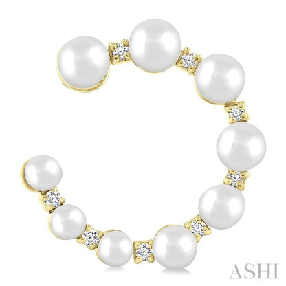 Graduated Pearl & Diamond Half Hoop Earrings
