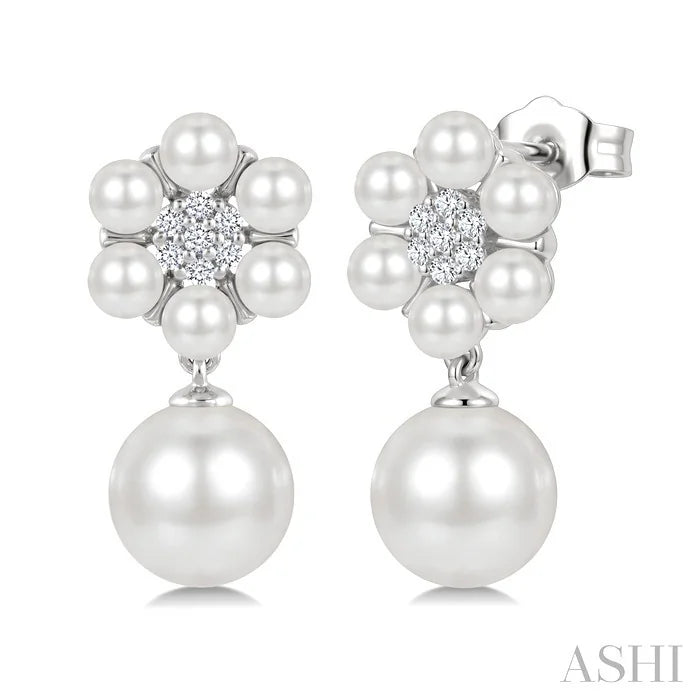 Floral Pearl & Diamond Fashion Earrings