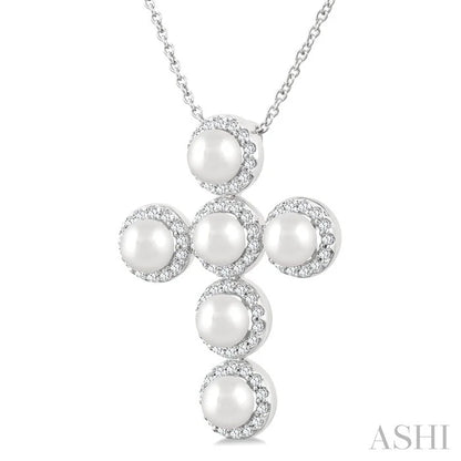Cross Pearl & Halo Diamond Fashion Pendant